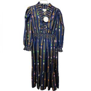 Umgee NWT Striped Navy Floral Print Midi Dress Sz 2x PTP 24
